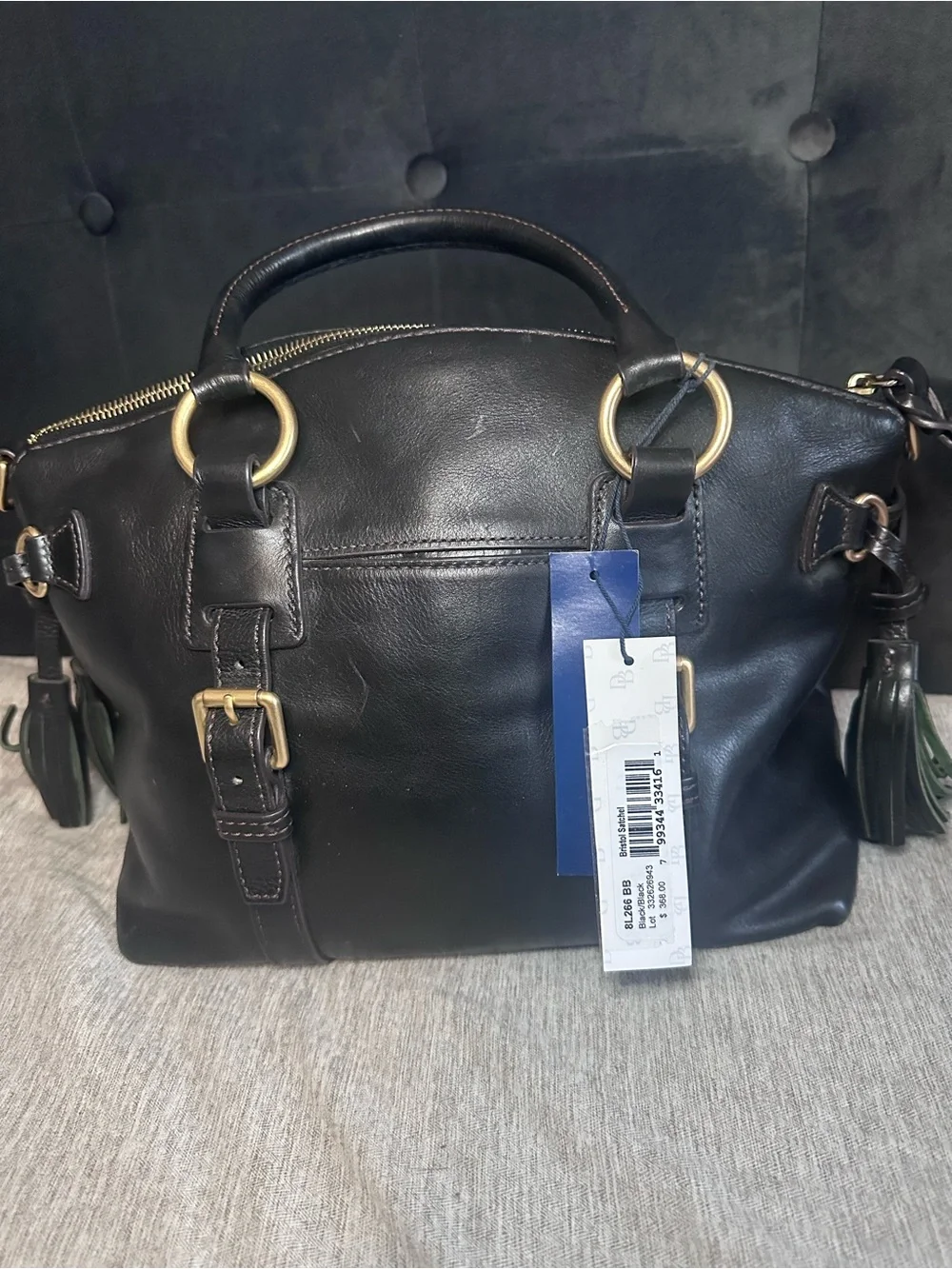 Dooney & Bourke Black Leather Satchel with Gold-Tone Hardware
